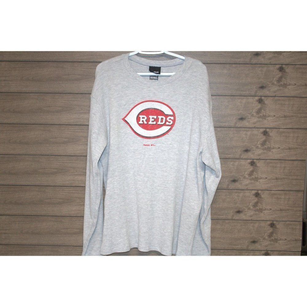 Men's Gray MLB Reebok Cincinnati Reds Long Sleeve Henley size 2XL